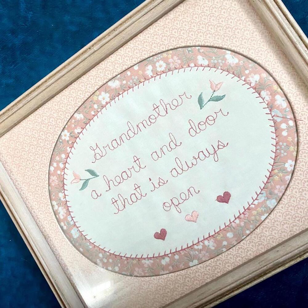 Vintage Pink Grandmother Saying Applique Embroidered Wall Art Grandparent Gift